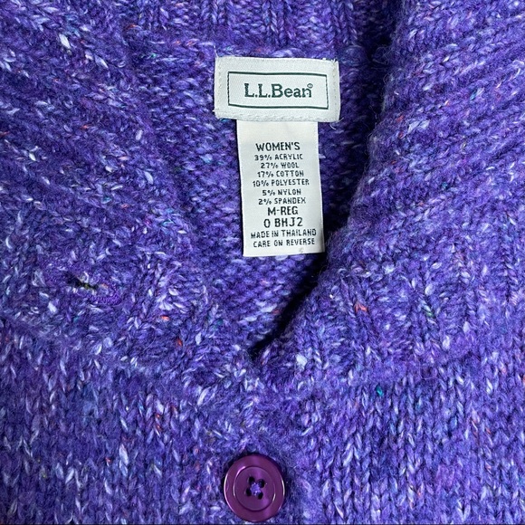 LL Bean Cardigan Sweater Women Sz M  Wool Blend Cable Knit Purple Button Front - Picture 5 of 6